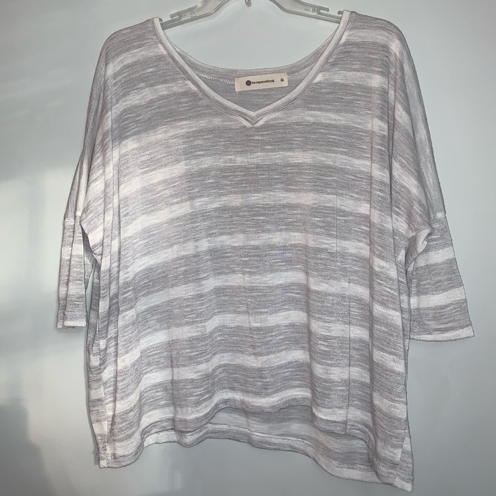 The Impeccable Pig Gray and White Striped Tee
